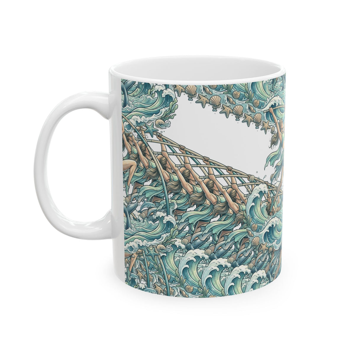 Copy of Pole Vaulter Mermaid Waves Ceramic Mug — Athletic Ocean Art Coffee Cup