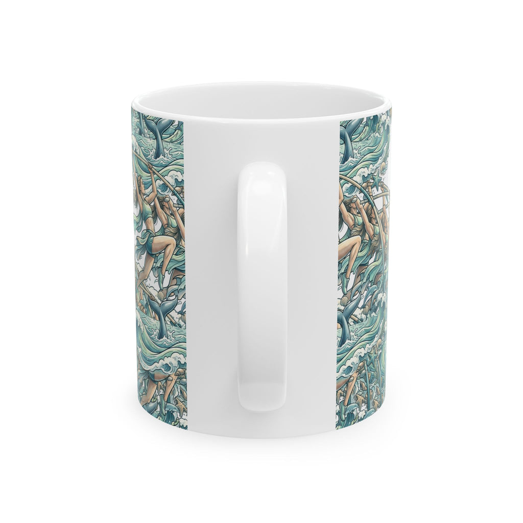 Copy of Pole Vaulter Mermaid Waves Ceramic Mug — Athletic Ocean Art Coffee Cup