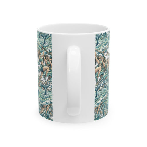Copy of Pole Vaulter Mermaid Waves Ceramic Mug — Athletic Ocean Art Coffee Cup