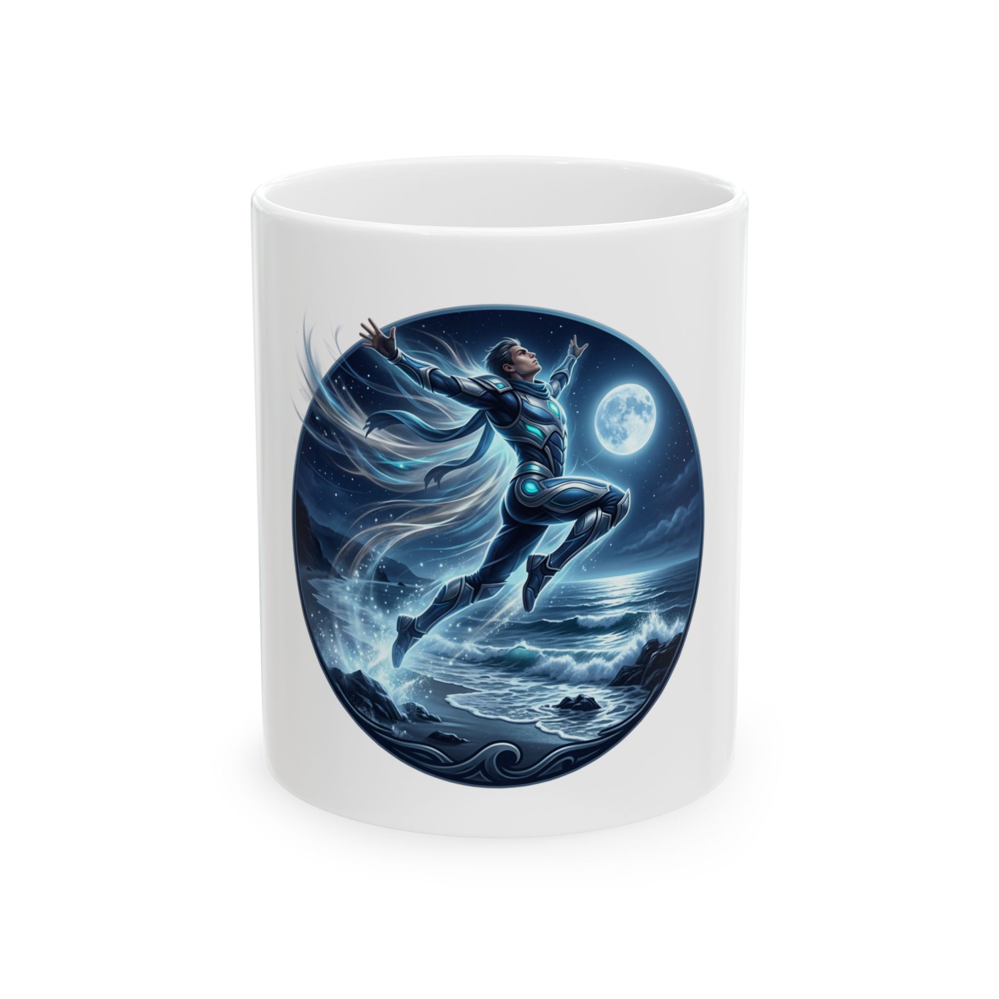 Lunar Wave Surfer Mug — Astral Ocean Fantasy Ceramic Coffee Cup (11oz/15oz)
